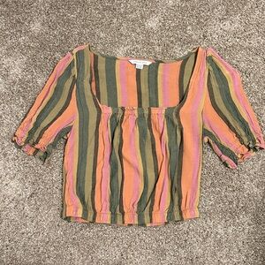 American Eagle Striped Short Sleeve Cropped Crop Top